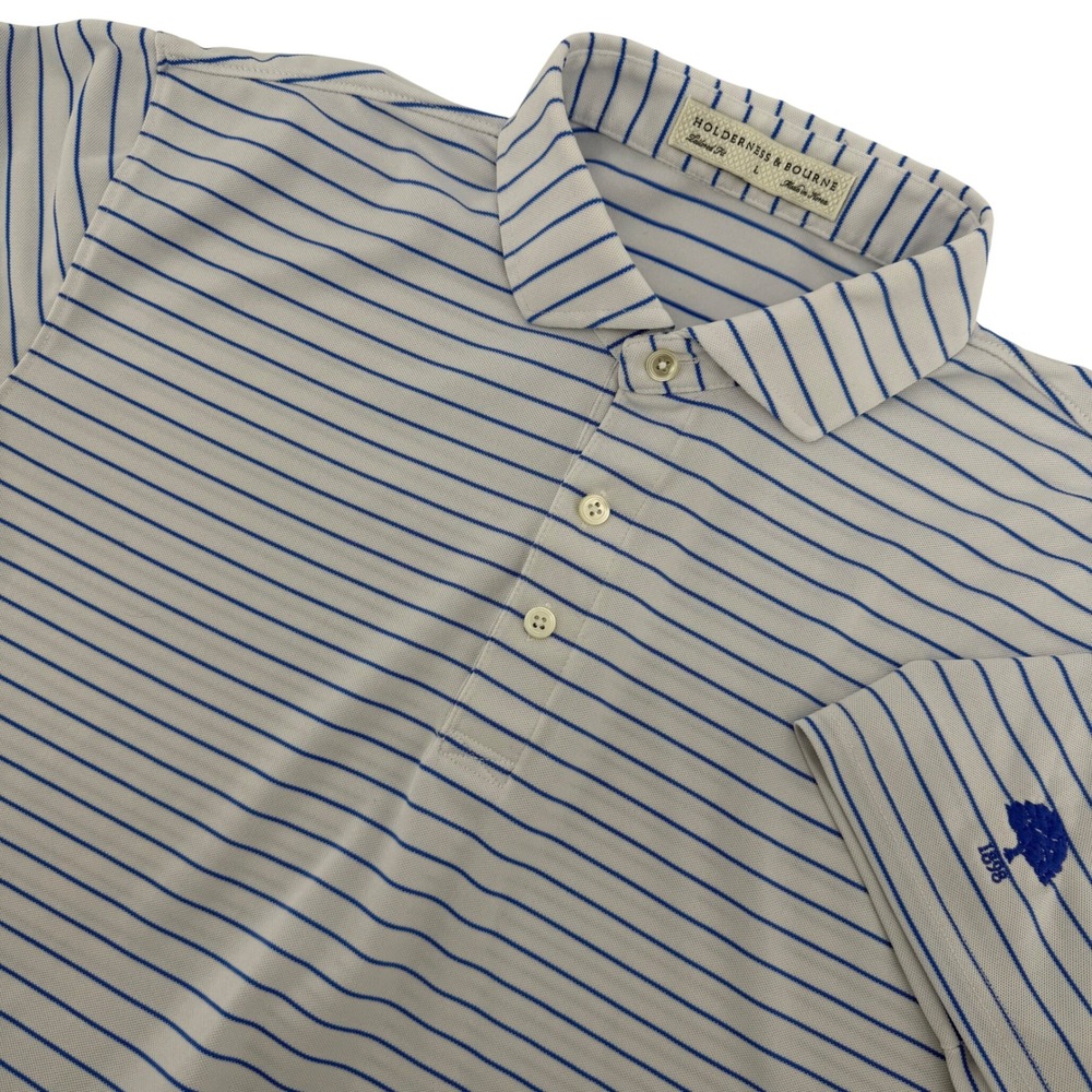 Holderness & Bourne Oak Tree Country Club 1898 Golf Polo Shirt Men L Blue Stripe